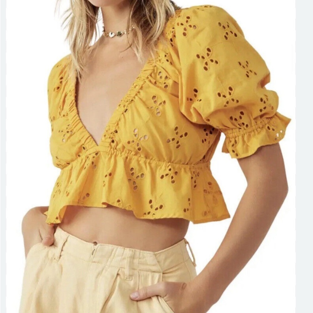 Free People Gardenia Eyelet Crop Top